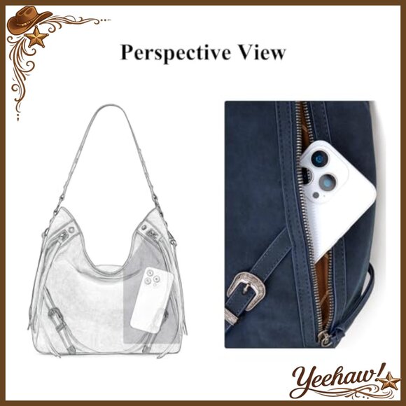 Large Faux Suede Hobo Bag with Fringe & Buckle Details, Shoulder Strap - Picture 4 of 7